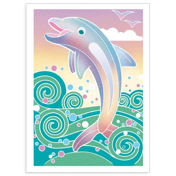 Акварельная минираскраска - Дельфины, 2 картинки  